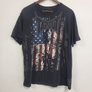 Vtg Tapout Mens Y2K Graphic Short Sleeve T Shirt Size XL Black MMA Fighter Flag